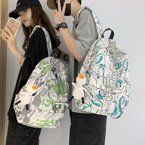 Backbag mens schoolbag Harajuku printing graffiti female college students High School junior high capacity simple backpack tide ins