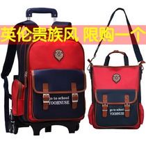 Childrens three-wheeled six-rod school bag primary school boy 1-3-4-5-6th Grade Girl with wheels climbing Stairs 2
