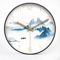 Hanyi ink creative ink landscape Chinese style hanging watch living room bedroom mute wall clock quartz time clock