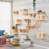 Wall-mounted solid wood cat climbing frame wall cat nest platform ladder luxury cat Villa wooden cat Wall large cat furniture
