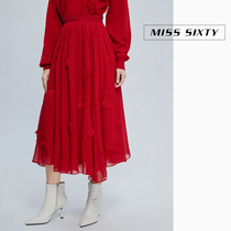 Miss Sixty2020春季新款红色真丝高腰A字裙半身裙女601KJ4820000