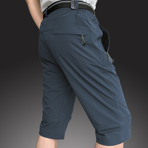 Ice silk quick-drying shorts mens summer outdoor thin section waterproof breathable casual loose tooling stretch sports cropped pants