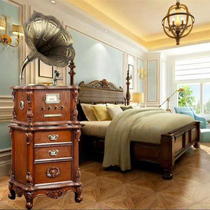 European solid wood phonograph retro audio living room home American vinyl record player vintage record player