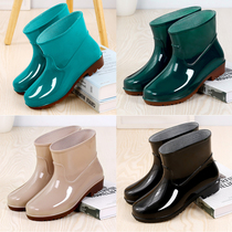 Rain shoes women waterproof short tube water shoes mens summer non-slip rain boots wear-resistant beef tendon thick sole Labor shoes rubber shoes rain shoes rain shoes