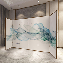 Chinese screen partition Entrance living room Solid wood background wall decoration Tea room Hotel box can be moved and folded away