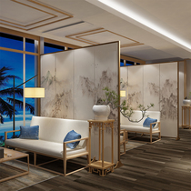 New Chinese solid wood screen partition hotel lobby entrance living room dining room office background wall mobile folding