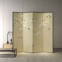 New Chinese style folding flower and bird screen partition entrance Modern simple fashion living room Hotel bedroom Fabric solid wood