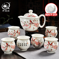 Tea Set Ceramic Anti-hot Double Cups Kung Fu Tea Set Teacup Chinese Blue and White Porcelain Teapot Set Home Simple
