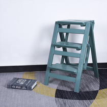 Solid wood household folding ladder two three four step ladder stool multi-function chair stool creative flower stand indoor climbing steps