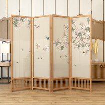 New Chinese solid wood screen folding mobile partition Living room office hollow decoration Bedroom block household folding screen