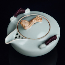 Handmade Tianqing Ru kiln teapot household ceramic single teapot tea maker cicada wing open film can raise tea art Ru porcelain teapot