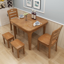 Modern simple small apartment full solid wood telescopic dining table and chair combination household dining table folding table rectangular