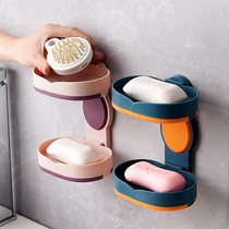 Rotatable non-perforated creative suction cup wall-mounted soap box double-layer laundry soap box drain toilet soap box