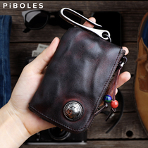 Head Layer Plant Tanning Cow Leather Key Bag Men Handcrafted Color Genuine Leather Zero Wallet Car Waist Hang Lock Spoon Bag Woman Kbag Tide