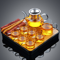 Glass kung fu tea set teacup high-grade transparent tea teapot set home living room treat small set of Brewers