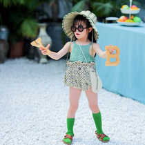 (CookieStudio) Childrens baby knitted green vest knitted geometric shorts