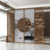 New Chinese style screen partition Living room door entrance brake office tea room occlusion solid wood hollow seat screen customization