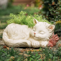 Barry small white cat creative flower machine resin balcony outdoor meat pot garden Garden Garden Garden Garden garden planting succulents