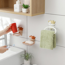 Cartoon soap box non-perforated wall-mounted drain rack creative cute dormitory home toilet soap rack