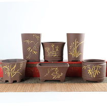 Fleshy flowerpot red pottery purple sand creative handmade large ceramic Oval square classical mini drawing gold full 5