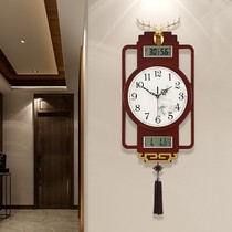 New Chinese perpetual calendar hanging clock clock living room Chinese style creative silent home wall clock decoration wooden large quartz clock