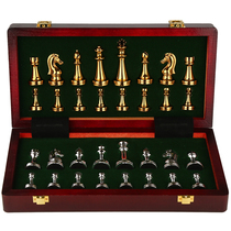 Chess Upscale Gift Box Suit Wooden Folded Chessboard Metal Pawns Western Chess Retro Eurostyle Pendulum