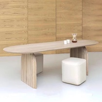 Nordic solid wood simple dining table Modern light luxury office desk Conference table Oval long table workbench negotiation table