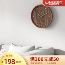 Wall clock living room home fashion clock Nordic light luxury modern new Chinese clock hanging wall mute brass wooden