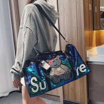 Tide brand sequin travel bag female light dry and wet separation exercise Fitness Bag Mens portable travel luggage bag