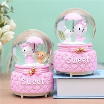 kt Katie cat crystal ball music box with snowflakes to shine rotating sky city music box birthday gift