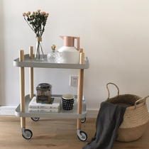 Nordic dining car cart metal dining movable trolley double layer Danish wheeled iron storage table cart