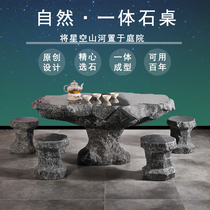 Stone table Stone stool Courtyard garden outdoor set of hollow granite tea table Garden landscape natural stone chair Household