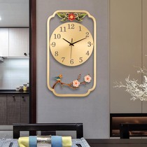 New Chinese pure copper hanging clock Living room Creative hanging wall Clock home decoration Fashion quartz clock light extravagant clock atmosphere