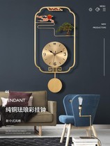 New Chinese All-copper hanging bell quartz Atmospheric clock Drawing Living room Creative China Wind hanging wall Decorative Hanging Watch Muted