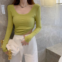 2021 spring front and back wear Korean vintage collar round collar long sleeve T-shirt grinding thread autumn winter base shirt