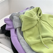 2021 early autumn new solid color zipper sweater womens long sleeve hooded Korean student class clothes best friend jacket tide tide