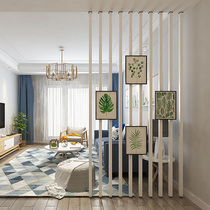 Simple Wrought iron mobile grille screen partition wall hollow movable fence Office dining living room wood vertical bar decoration