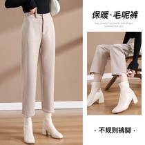 High-waisted woolen wide leg pants womens spring autumn and winter New loose thin Haren pants casual straight nine-point dad pants