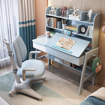 Solid wood children study table students home desk with bookshelves adjustable table top lift class table and chairs writing desk