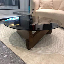 Minima Modern Nordic Wind Solid Wood Tea Table Tempered Glass Round Creative Personality Art Small Family of Light Extravagant Tea Table