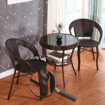 Rattan chair Three sets of balcony small table and chairs tea table rattan chair leaning back chair minimalist courtyard casual outdoor table and chairs