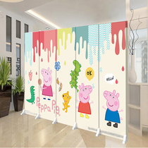 Cartoon screen partition wall Simple childrens room bedroom modern folding mobile push-pull fabric double-sided background wall