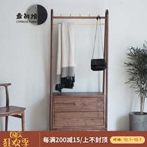 Black walnut solid wood floor-to-ceiling modern minimalist bedroom hanging clothes shoe stool integrated single pole