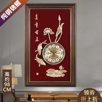Chinese style large copper bedroom carp Lotus time clock watch wooden watch silent wall clock living room wall bedroom