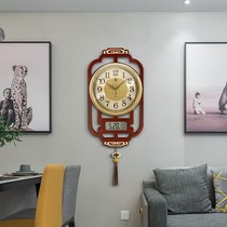 New Chinese wall clock living room home fashion Chinese style clock simple perpetual calendar silent clock solid wood quartz clock