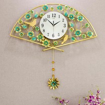 Sector modern minimalist Chinese timepiece hanging clock Living room Fashion creative hanging table Home Atmosphere swing mute clock