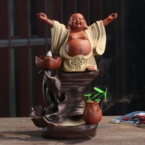 Incense burner creative large backflow back purple sand indoor Maitreya Buddha Mountain Flowing Water fragrance ceremony tea ceremony back incense ornaments