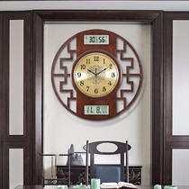 New Chinese lunar calendar clock hanging belling-room home fashion round Chinese wind clock modern minimalist wall-mounted wall clock