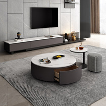 Italian minimalist rock board round coffee table light luxury modern Nordic household large and small apartment retractable TV cabinet combination
