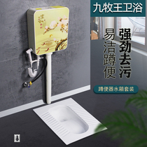 JEOMRW ceramic squat toilet flushing water tank Full set of toilet squat toilet Squat pit type household deodorant stool basin